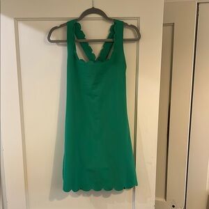 Emerald Green Scalloped Halter Mini Athletic Style Dress built in shorts